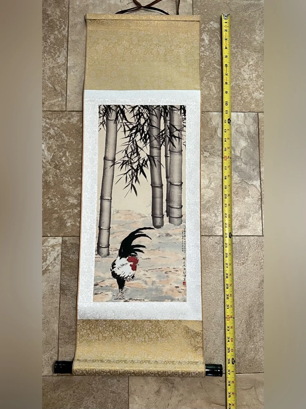 China Old Scroll Wall Hanging Painting Xu Beihong's Ink Painting of Rooster